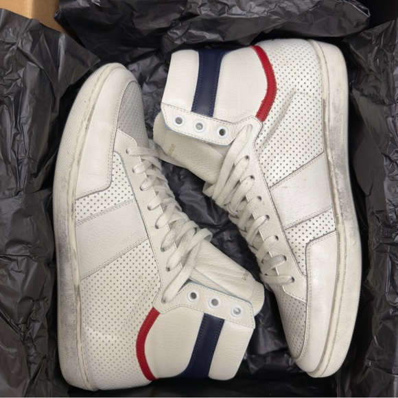 Saint Laurent Men’s SL10H Distressed High Tops with Blue & Red stripe sz 41 - Picture 11 of 14